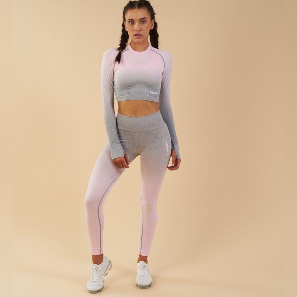 Gymshark Ombre Seamless Leggings (Light Grey/Chalk Pink)